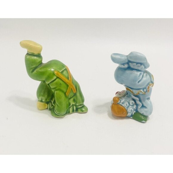 2 Vintage Tumbling Circus Clowns Ceramic Miniature Japan MCM Green Blue 2.25” - Picture 7 of 9